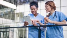 Healthcare workers talking Healthcare workers talking